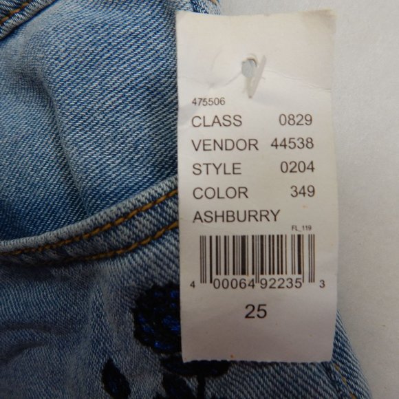 PacSun Womens MId Rise Girlfriend Shorts Button Fly Embroidered Shorts Denim Blu - Picture 10 of 10